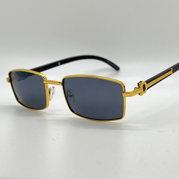 Men Sunglasses Trendy Dark Black Lens Rectangular Fashion Rapper Shades Gold New - Picture 6 of 6
